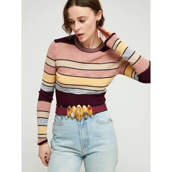 Ulla Johnson Denia Metallic Stripe Top in Sundown L - Picture 1 of 5